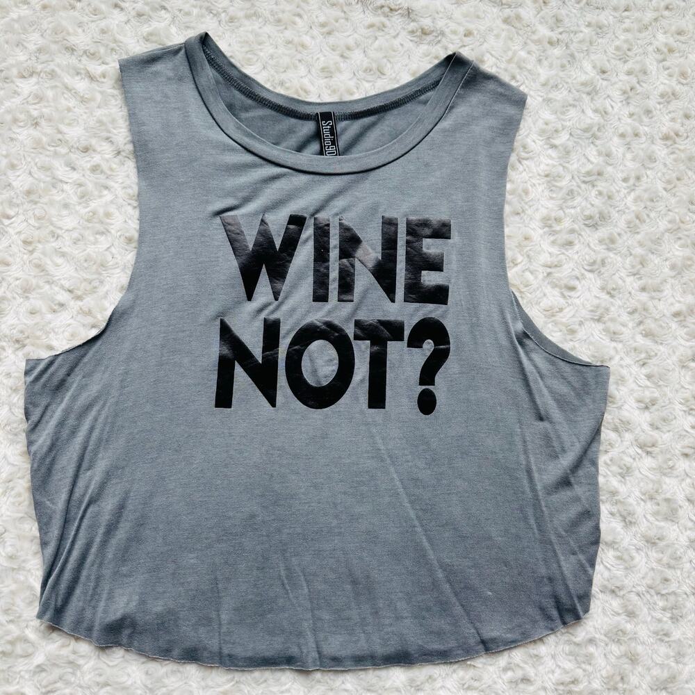 Studio908 Unisex WINE NOT Gray Muscle Flowy Tank Top Size Medium Large